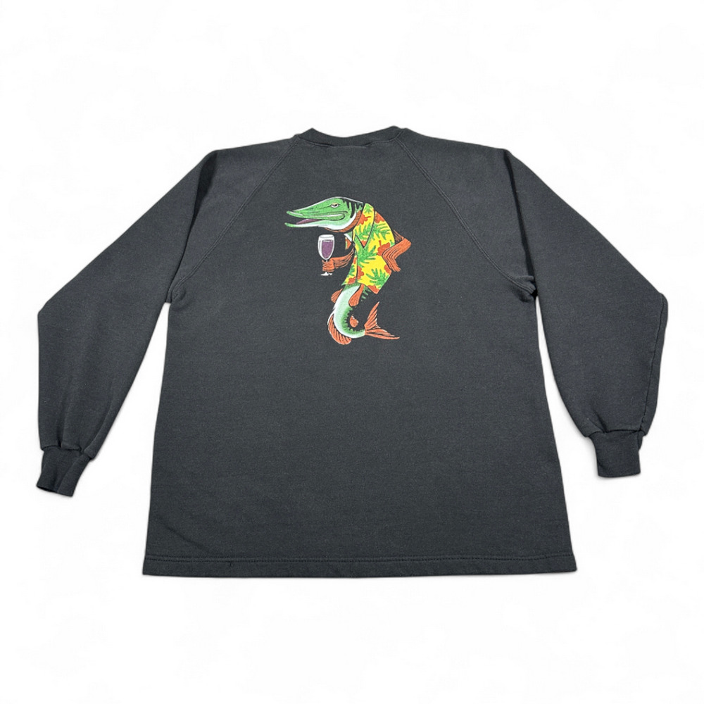 Vintage Hook Stone Winery Sweatshirt Adult MEDIUM Black Fish Raglan 90s
